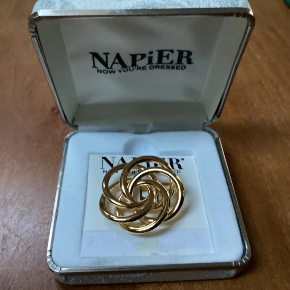 Napier Swirl Brooch Pin Gold-tone in box